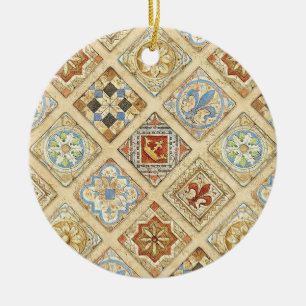 Medieval Ceramic Tile Crowns Fleur De Lis Ornament