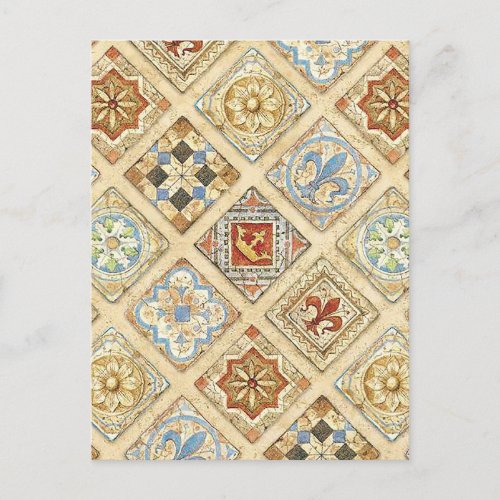 Medieval Ceramic Tile Crowns Fleur De Lis Postcard