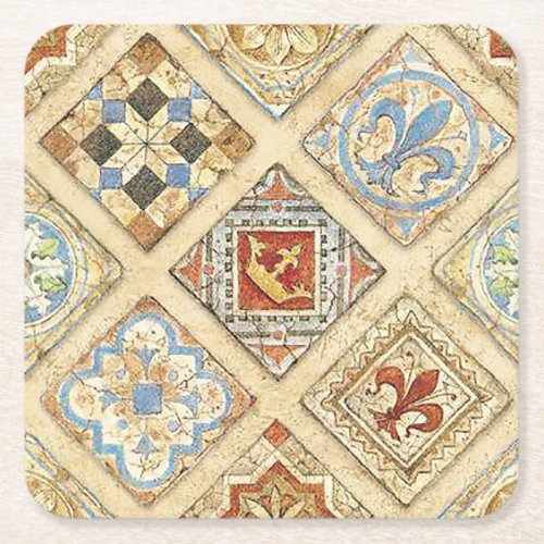 Medieval Ceramic Tile Crowns Fleur De Lis Square Paper Coaster