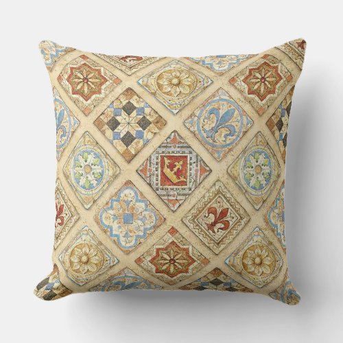 Medieval Ceramic Tile Crowns Fleur De Lis Throw Pillow