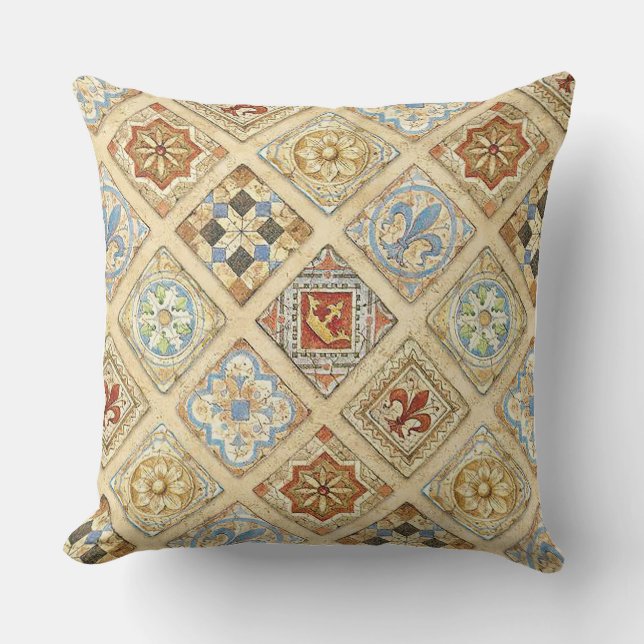 Medieval Ceramic Tile Crowns Fleur De Lis Throw Pillow (Front)
