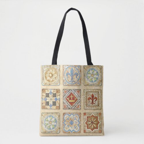 Medieval Ceramic Tile Crowns Fleur De Lis Tote Bag