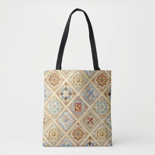Medieval Ceramic Tile Crowns Fleur De Lis Tote Bag (Front)