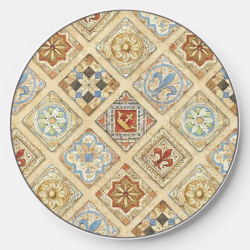 Medieval Ceramic Tile Crowns Fleur De Lis Wireless Charger