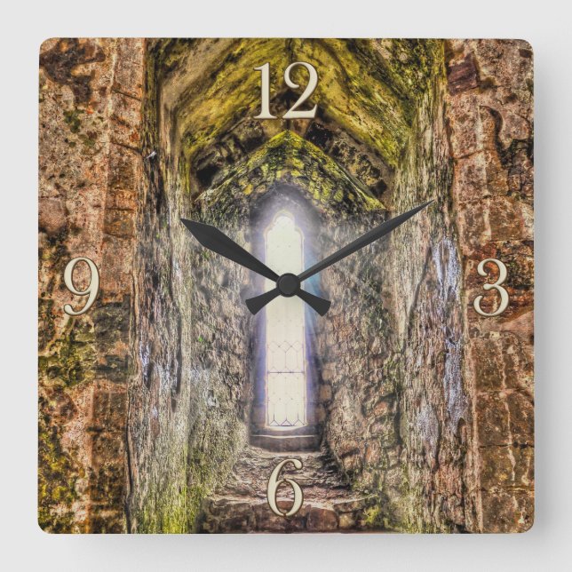 Medieval Chepstow Castle Window, Wales, UK Square Wall Clock (Front)