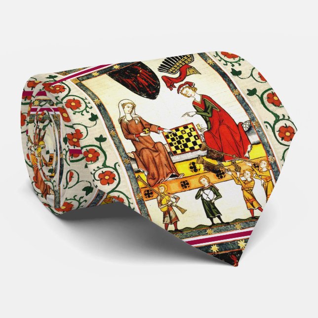 MEDIEVAL CHESS PLAYERS IN COURT  NECK TIE (Rolled)