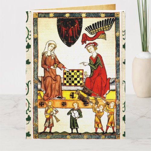 MEDIEVAL CHESS PLAYERS IN COURT PARCHMENT CARD