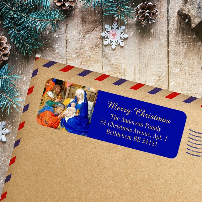 Medieval Christian Three Kings Merry Christmas Label (Medieval Manuscript Christian Catholic Three Kings Magi Epiphany Merry Christmas Address Label)