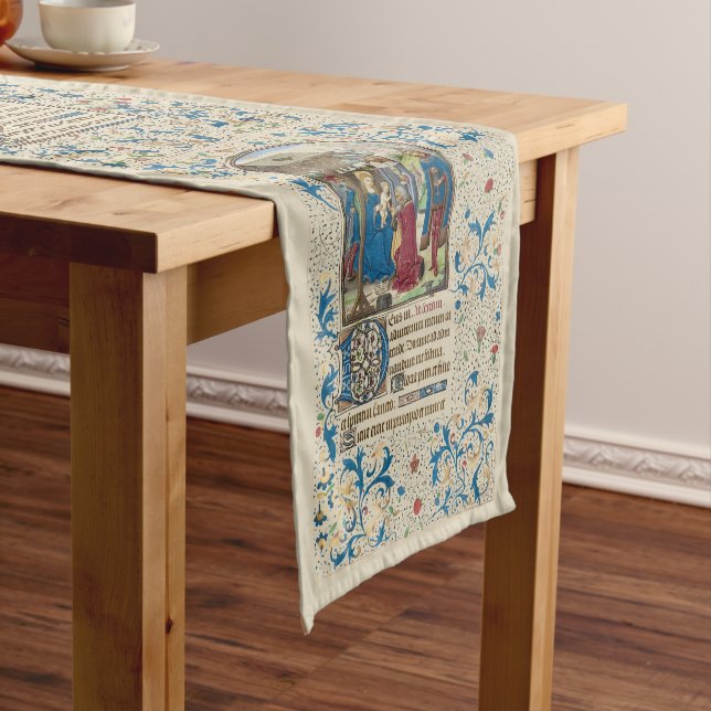 Medieval Christmas Nativity Art by Willem Vrelant  Short Table Runner (In Situ)