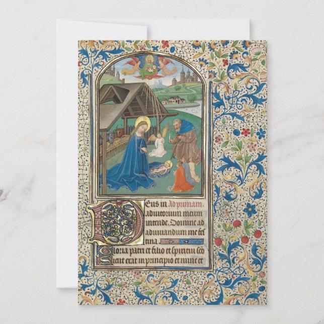 Medieval Christmas Nativity by Willem Vrelant Holiday Card (Front)