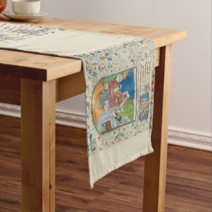 Medieval Christmas Nativity by Willem Vrelant Short Table Runner