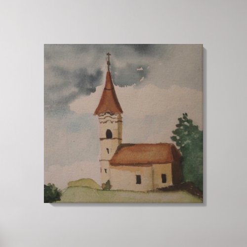 Medieval Church Watercolour Canvas Print