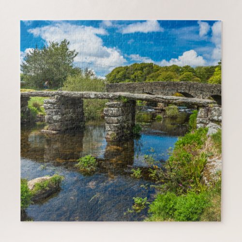 Medieval clapper bridge over river in Dartmoor UK Jigsaw Puzzle