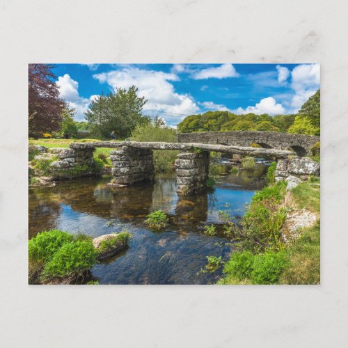 Medieval clapper bridge over river in Dartmoor UK Postcard