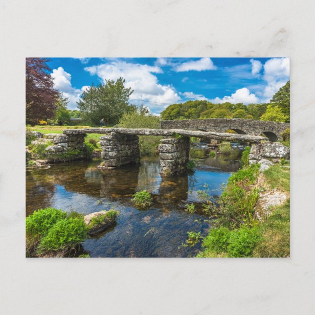 Medieval clapper bridge over river in Dartmoor UK Postcard (Front)