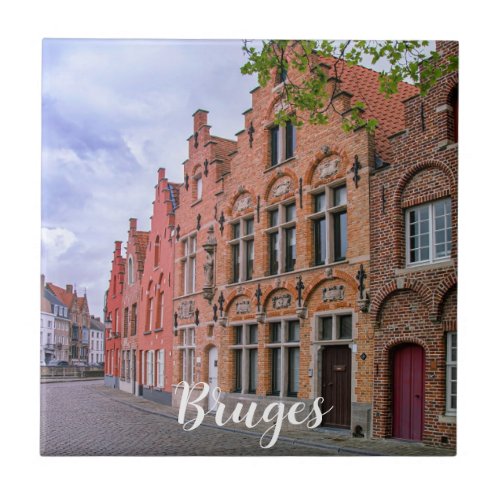 Medieval colorful brick houses in Bruges Belgium Ceramic Tile