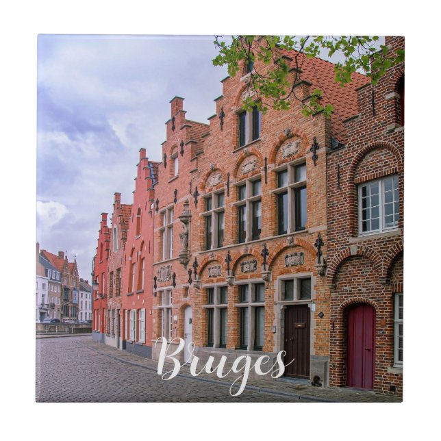Medieval colorful brick houses in Bruges, Belgium Ceramic Tile (Front)