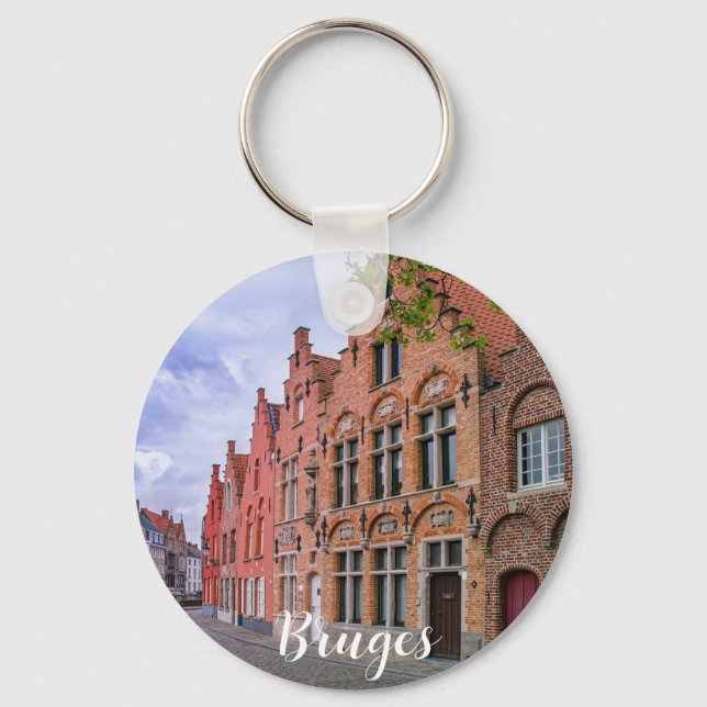 Medieval colorful brick houses in Bruges, Belgium Keychain (Front)