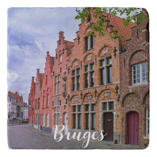 Medieval colorful brick houses in Bruges Belgium Trivet