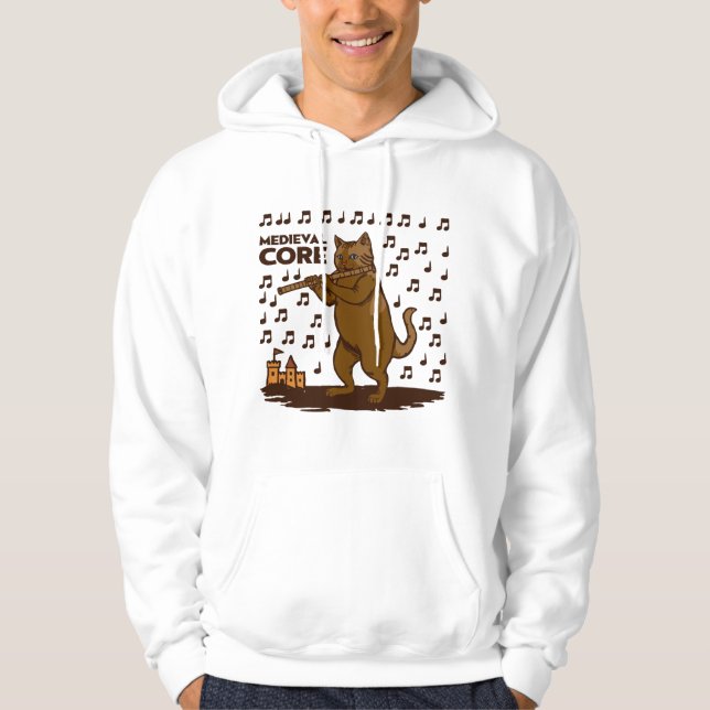 Medieval Core Funny Cat Playing Flute Art Hoodie (Front)