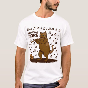 Medieval Core Funny Cat Playing Flute Art T-Shirt