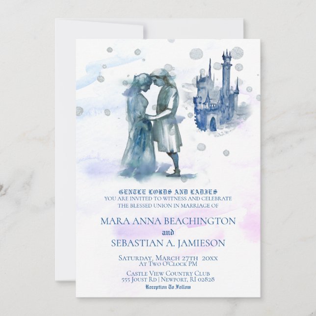 *~* Medieval Couple in Love Castle Wedding Invitation (Front)
