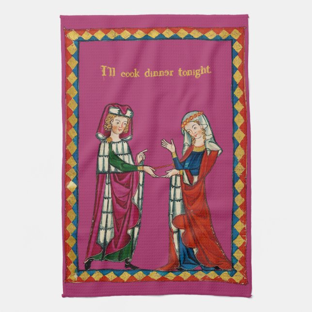 Medieval Couple Kitchen Towel (Vertical)