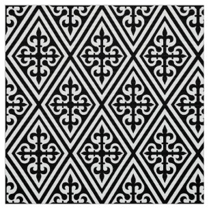 Medieval Cross Damask - Black and White Fabric