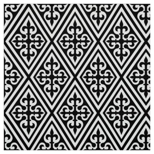 Medieval Cross Damask - Black and White Fabric