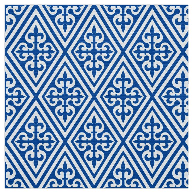 Medieval Cross Damask - Cobalt Blue and White Fabric (Swatch)