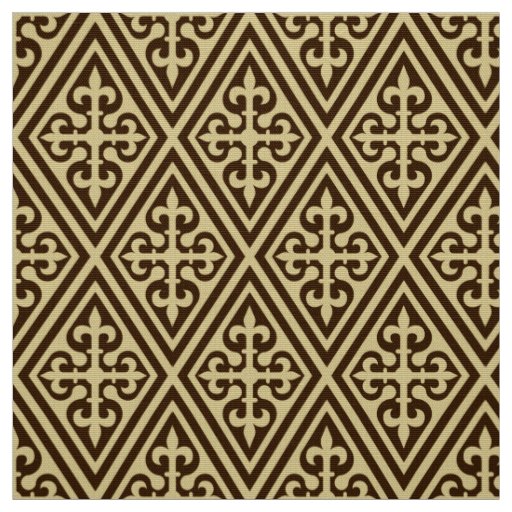 Medieval Cross Damask - Dark Brown and Tan Fabric