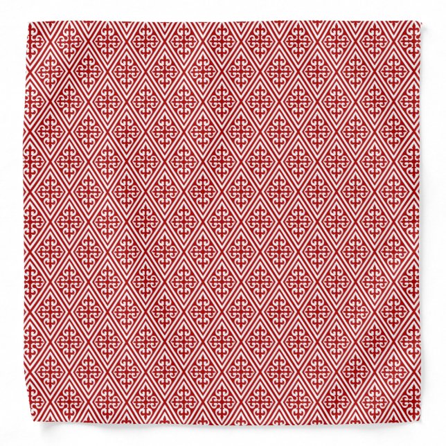 Medieval Cross Damask - Deep Red and White Bandana (Front)