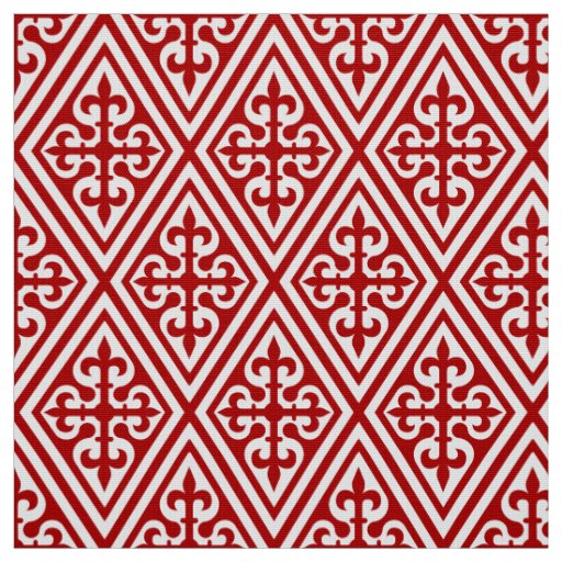 Medieval Cross Damask - Deep Red and White Fabric