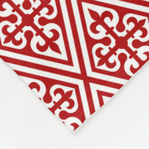 Medieval Cross Damask - Deep Red and White Fleece Blanket