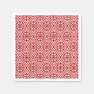 Medieval Cross Damask - Deep Red and White Paper Napkins
