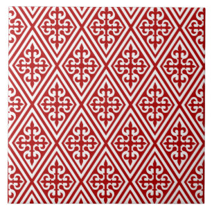 Medieval Cross Damask - Deep Red and White Tile