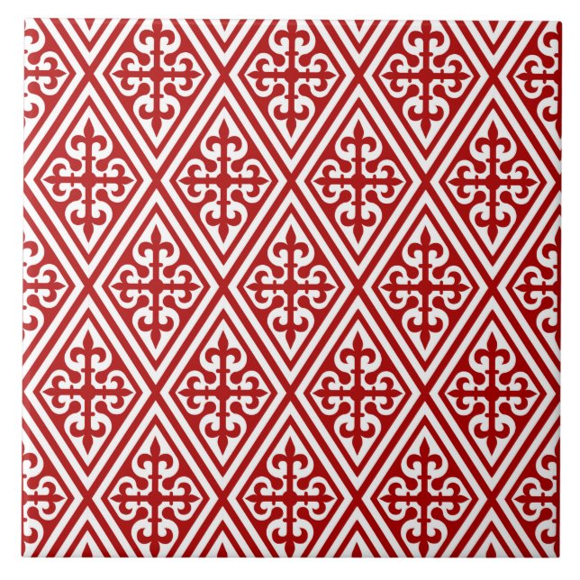 Medieval Cross Damask - Deep Red and White Tile (Front)
