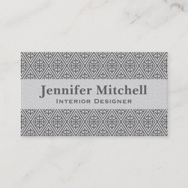 Medieval Cross Damask - Silver Grey / Gray Business Card (Front)