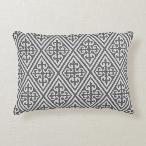 Medieval Cross Damask _ Silver Grey  Gray Decorative Pillow