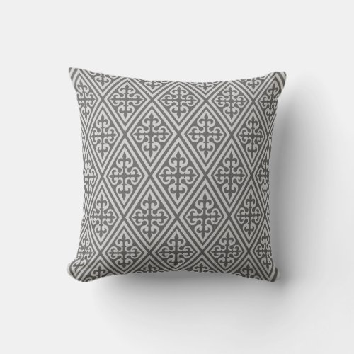 Medieval Cross Damask _ Silver Grey  Gray Throw Pillow