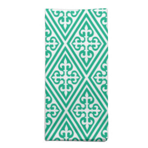 Medieval Cross Damask - Turquoise and White Cloth Napkin