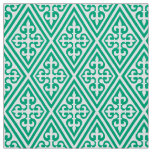 Medieval Cross Damask - Turquoise and White Fabric
