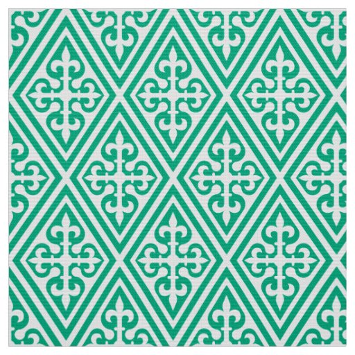 Medieval Cross Damask - Turquoise and White Fabric