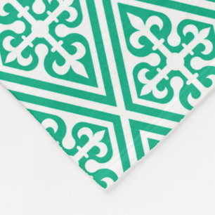 Medieval Cross Damask - Turquoise and White Fleece Blanket