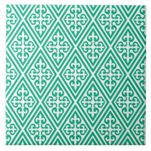 Medieval Cross Damask - Turquoise and White Tile