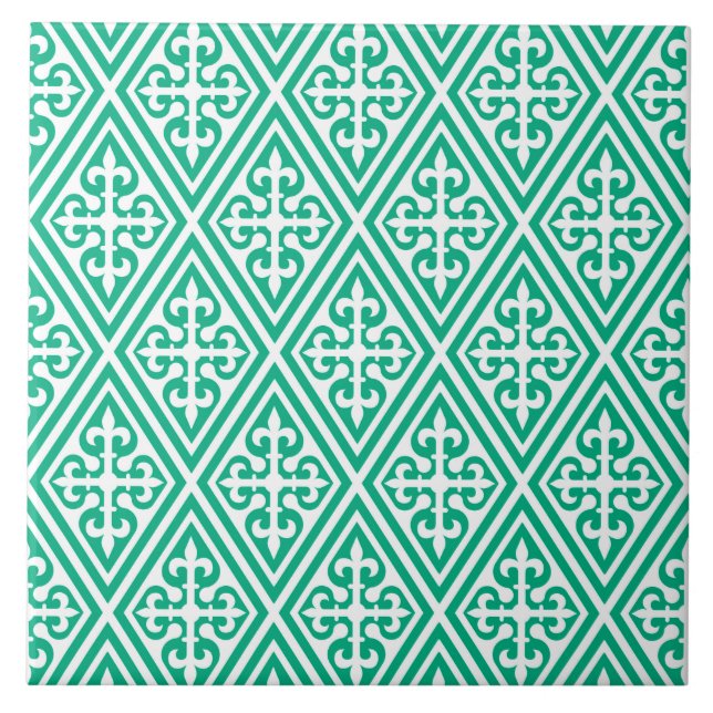 Medieval Cross Damask - Turquoise and White Tile (Front)