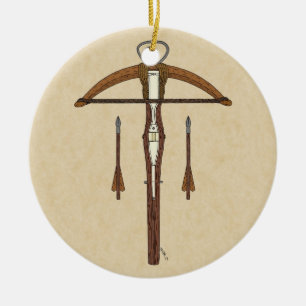 Medieval Crossbow with Bolts Ceramic Ornament