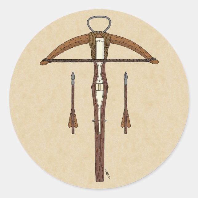 Medieval Crossbow with Bolts Classic Round Sticker (Front)