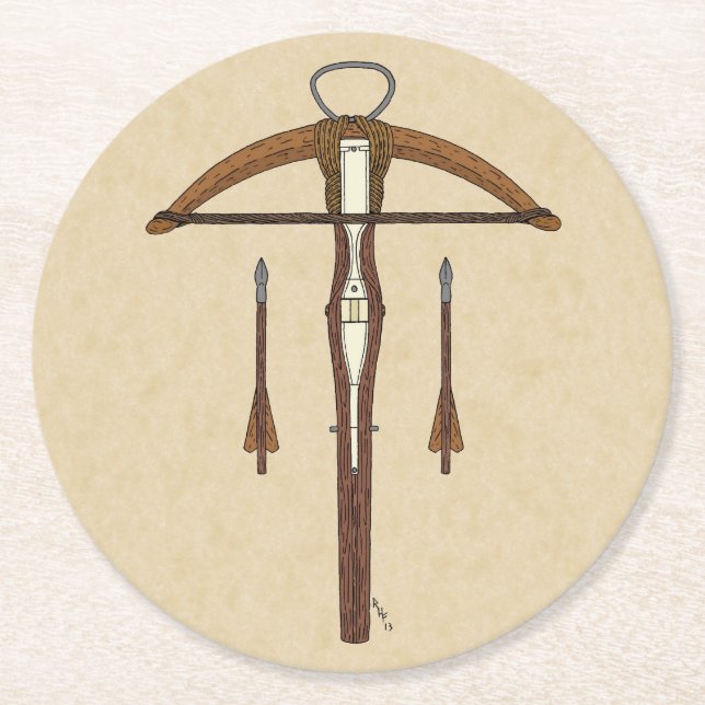 Medieval Crossbow with Bolts Round Paper Coaster (Front)