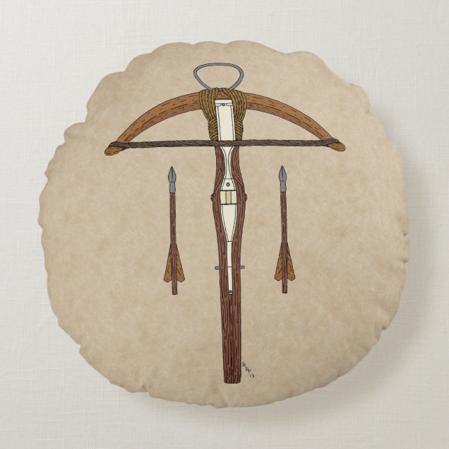 Medieval Crossbow with Bolts Round Pillow (Front)
